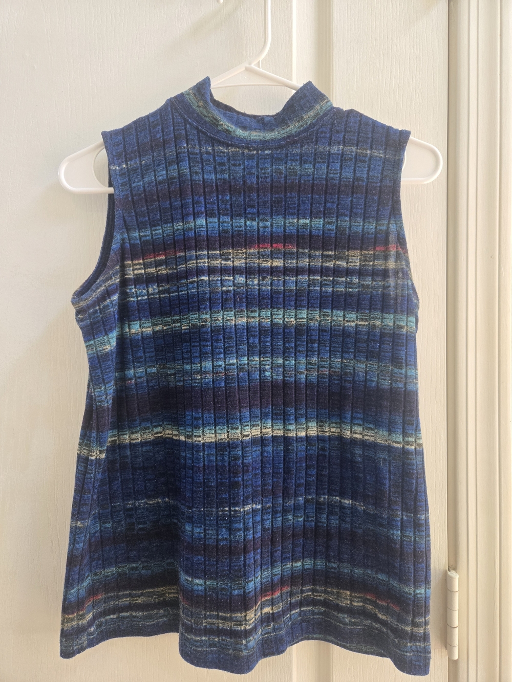 Allison Daley Striped Ribbed Mock Neck Tank in Blue Multi